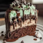 Mint Chocolate Chip Drip Cake with green frosting and chocolate drizzle