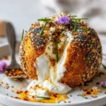 Molten Burrata Sphere with Bagel Crust, gourmet appetizer