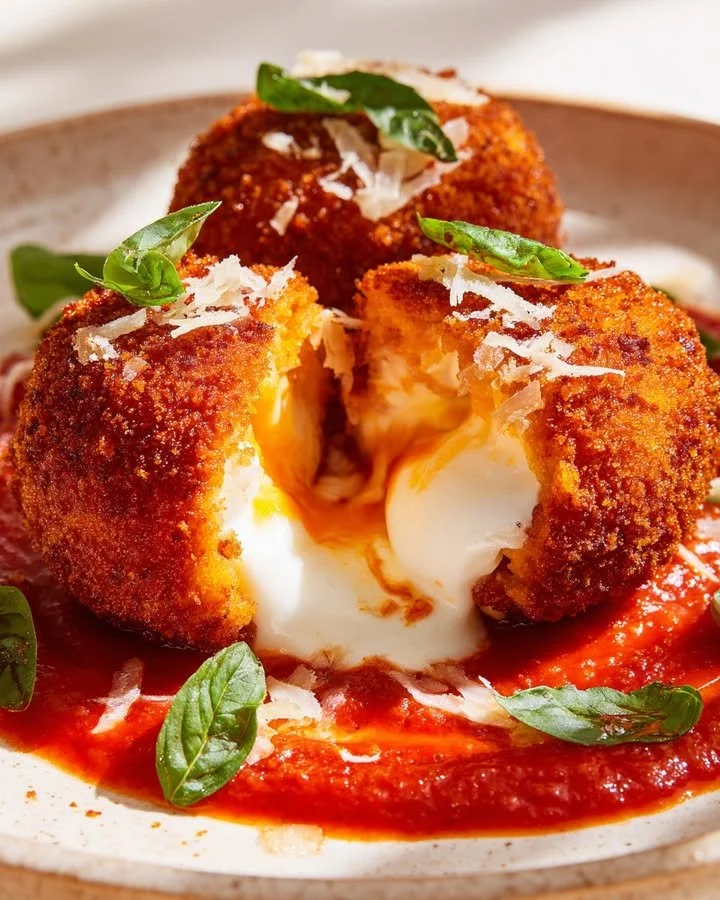Molten Gold Sweet Potato Croquettes with a creamy Burrata center