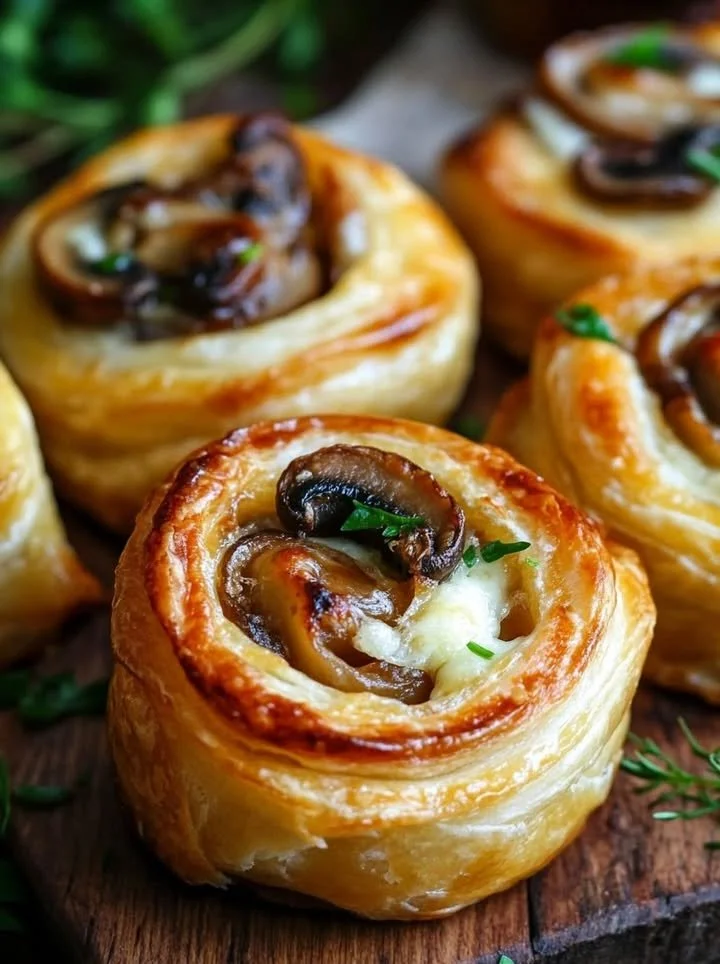 Delicious Mushroom Cheese Pinwheels served on a platter