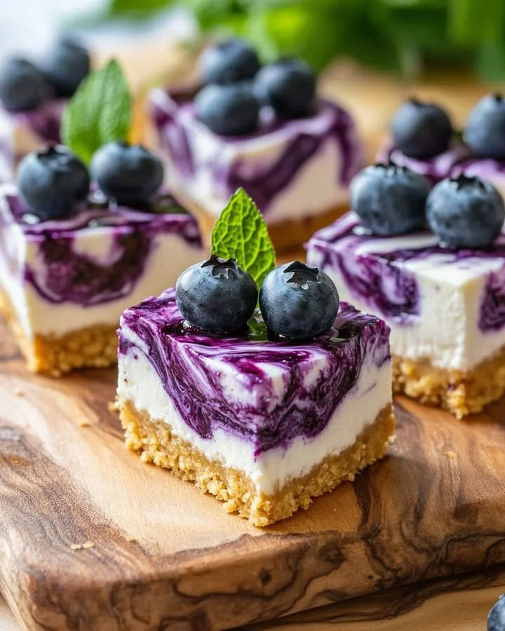 Delicious no-bake blueberry cheesecake bites topped with fresh blueberries.