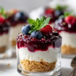 No-bake burrata cheesecake cups topped with mixed berries