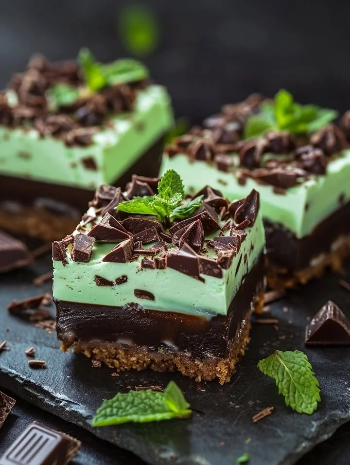 No-bake chocolate mint cheesecake bites with graham cracker crust