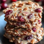 No-Bake Cranberry Pecan Praline Cookies on a plate with nuts and cranberries