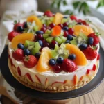 No-bake fruit cheesecake topped with colorful fresh fruit