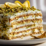 No-bake lemon pistachio icebox dessert garnished with pistachios and lemon zest