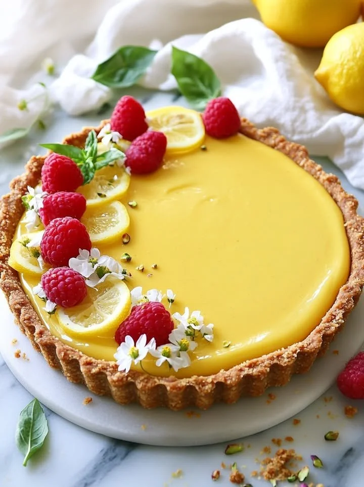 Delicious no-bake lemon tart with a crumbly crust and creamy filling