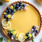 Delicious no-bake lemon tart garnished with fresh lemon slices and mint.