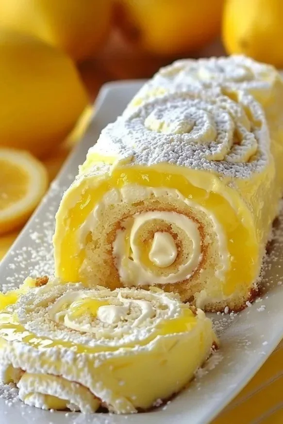 No-Bake Velvet Lemon Cream Roll Cake with fresh lemon zest and whipped cream