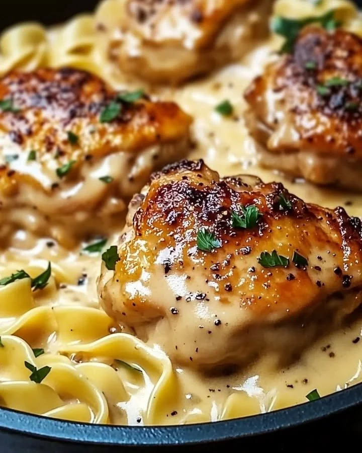 One-Pan Chicken with Buttered Noodles dish, featuring tender chicken and flavorful noodles.