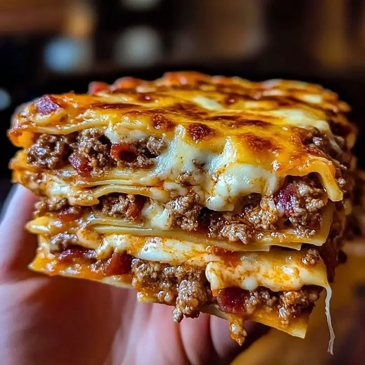 Delicious Parmesan Garlic Beef Cheeseburger Lasagna served in a cozy setting