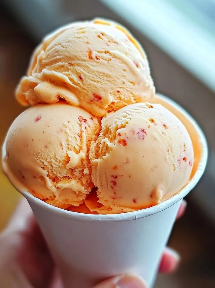 Delicious homemade peach ice cream served in a bowl