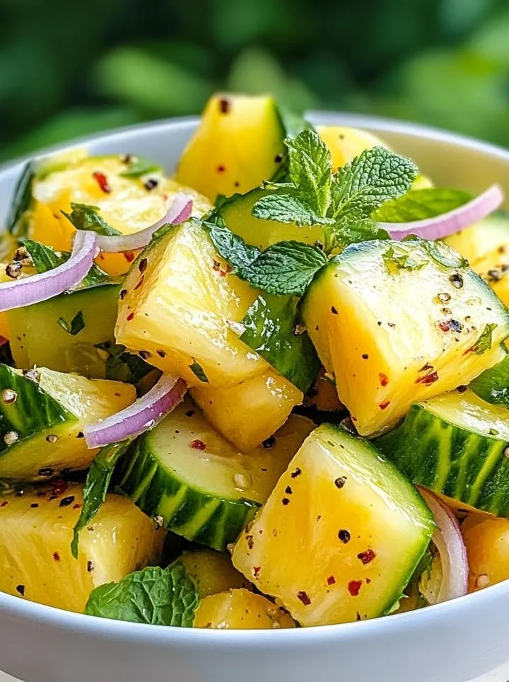 Fresh pineapple cucumber salad with vibrant colors and flavors