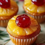 Delicious pineapple upside down cupcakes topped with caramelized pineapple slices
