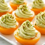 Pistachio Semifreddo served in frozen apricot cups