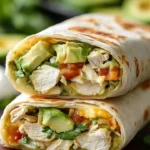 Delicious chicken burritos ready to serve with fresh ingredients