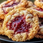 Delicious raspberry crumble cookies with fresh raspberries and crumbly topping