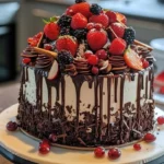 Delicious red velvet cheesecake cake adorned with cream cheese frosting