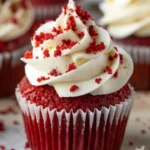 Delicious Red Velvet Cupcakes with cream cheese frosting on a white plate