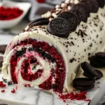 A delicious Red Velvet Oreo Cake Roll showcasing rich layers and creamy filling.