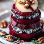Roasted Beet & Blue Cheese Towers plated elegantly for a gourmet experience