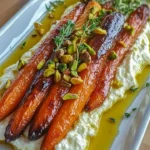 Roasted carrots served with whipped ricotta and hot honey drizzle