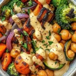 Roasted Veggie Chickpea Bowls with Maple Dijon Tahini Dressing