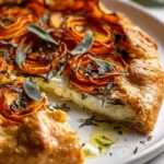 Rustic sweet potato galette featuring flaky crust and vibrant filling