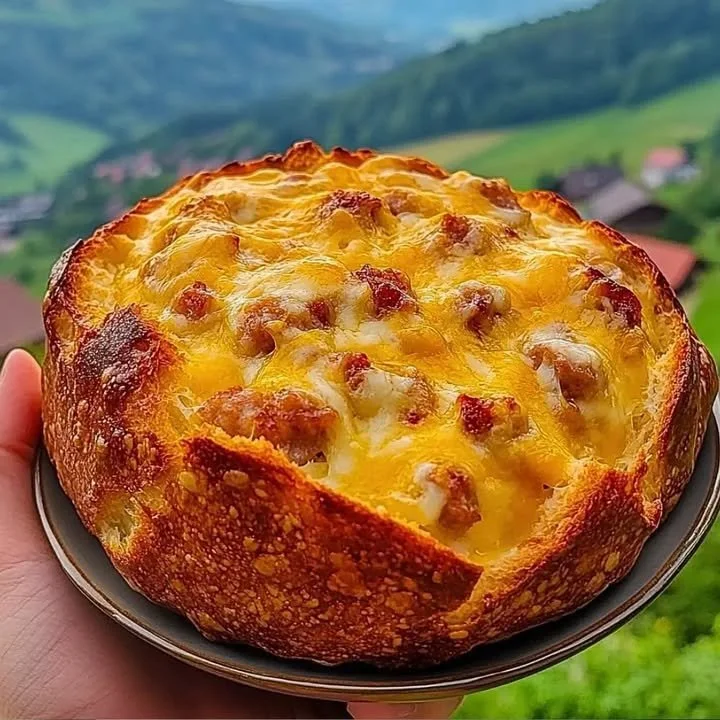 Freshly baked Sausage and Cheese Bread with golden crust and cheesy filling