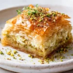 Savory pistachio-parmesan baklava with whipped ricotta filling