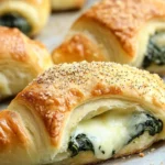 Savory spinach cheese stuffed crescent rolls on a baking sheet