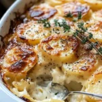 Delicious scalloped potatoes baked with Gruyere and cheddar cheese