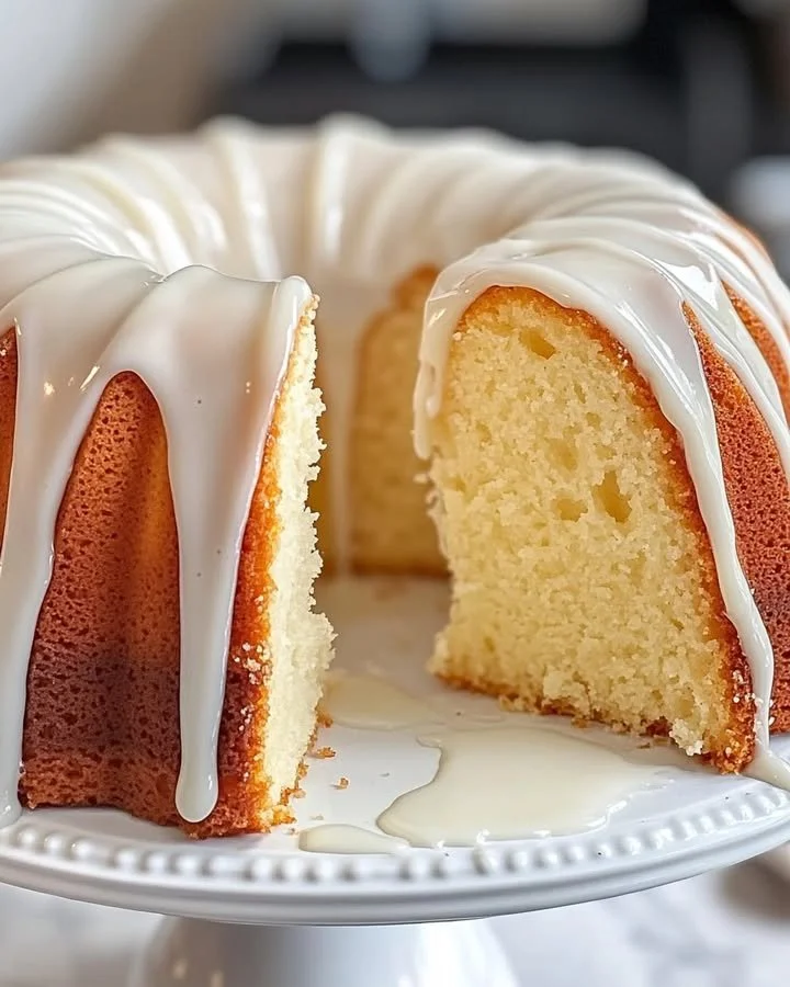 Slice of Slap Your Momma Pound Cake on a plate with a fork