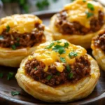 Sloppy Joe Puff Pastry Nests served on a plate