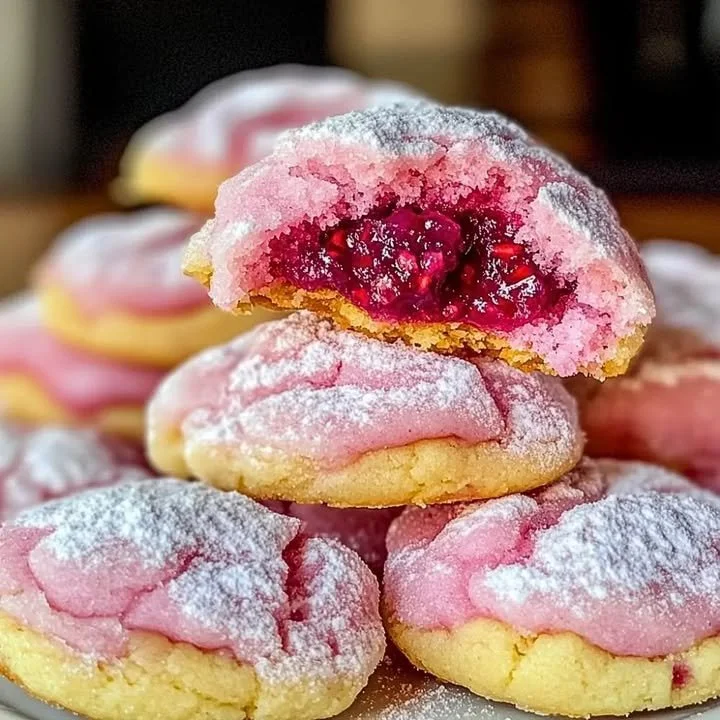 Soft and chewy raspberry sugar cookies on a plate with fresh raspberries
