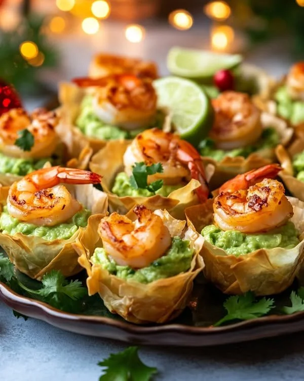 Spicy shrimp and avocado phyllo cups, a delicious appetizer