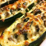 Spinach Mushroom and Ricotta Stuffed Zucchini on a plate for a healthy meal.