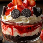Delicious Strawberry Oreo Cheesecake Cup with fresh strawberries and Oreo crumbs