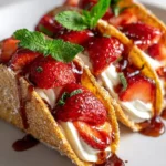 Sweet cinnamon dessert tacos filled with tasty ingredients on a plate