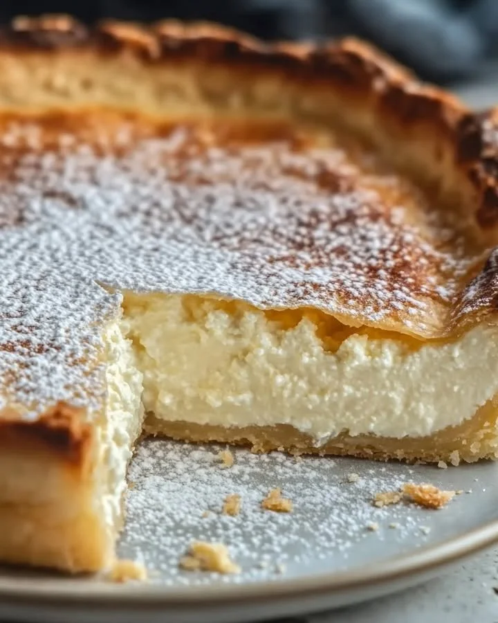 Delicious sweet and creamy Italian ricotta pie slice on a plate