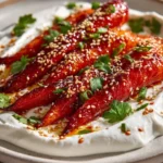 Sweet Heat Carrots with Gochujang Glaze served on a white plate