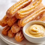 Sweet Potato Churros with Salted Caramel Goat Cheese Dip, perfect for dessert
