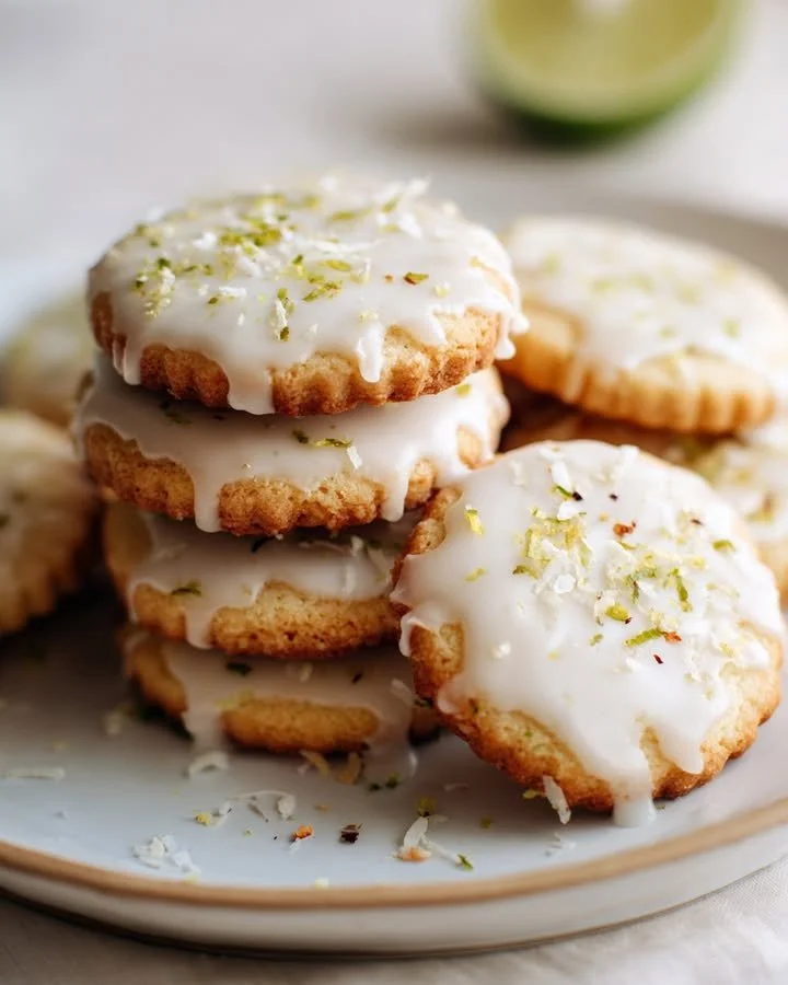 Swicy lime chili shortbread cookies with a coconut glaze topping