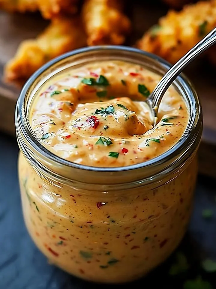 Bowl of tangy New Orleans Remoulade sauce with fresh herbs and spices