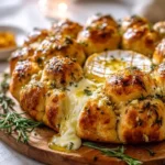 Tear & Share Focaccia Wreath adorned with molten camembert cheese.