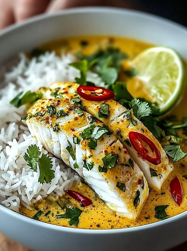 Thai Coconut Lemongrass Fish Stew served with Jasmine Rice