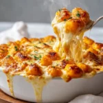 Delicious baked gnocchi gratin sprinkled with cheese and herbs