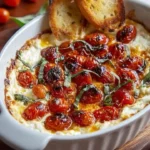 Three-Cheese Tomato Bruschetta Dip served in a bowl with toasted bread