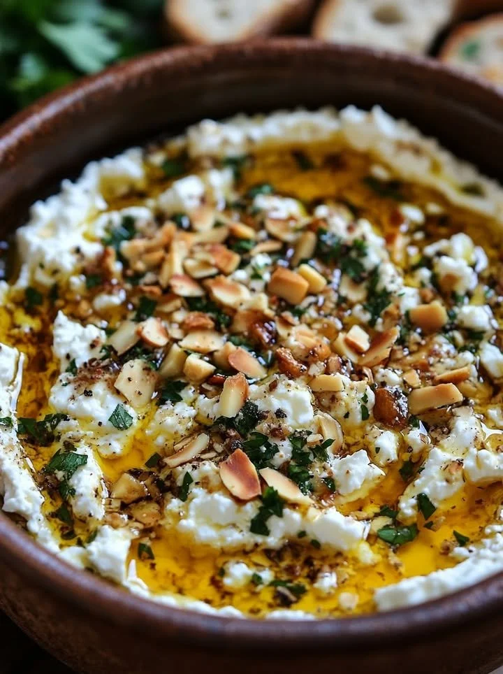Thyme-infused feta and almond dip served with fresh vegetables
