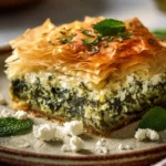 Traditional Greek Spinach Pie filled with feta and fresh herbs